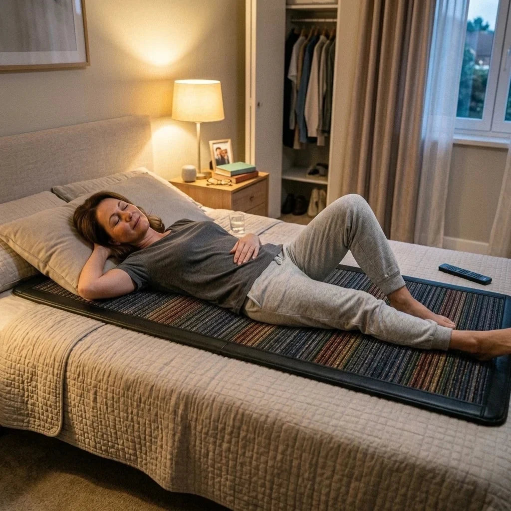 Woman relaxing on the Vortex K-1 on her bed
