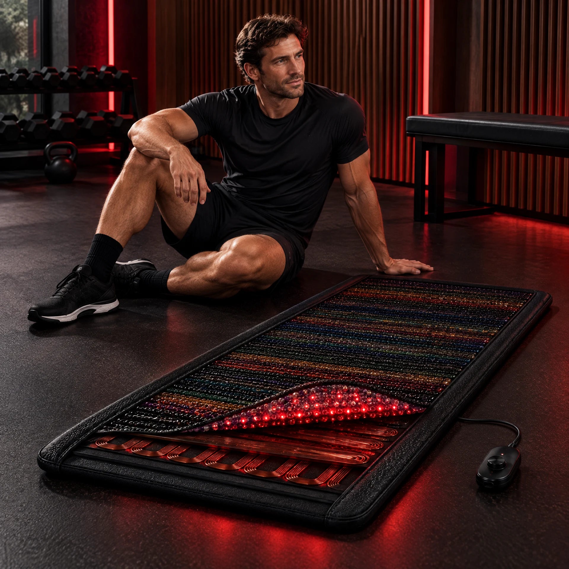 Trainer beside MB Aura mat in a private gym